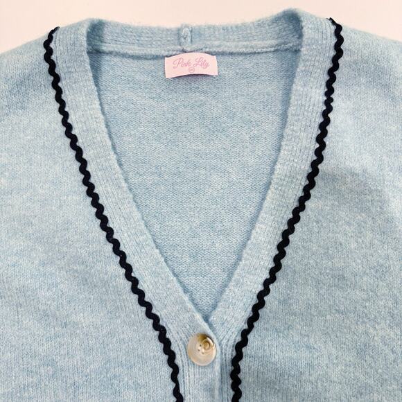 Pink Lily Cardigan Sweater Size M/L pastel Blue Prep Ivy League CURRENT STYLE - Picture 4 of 10